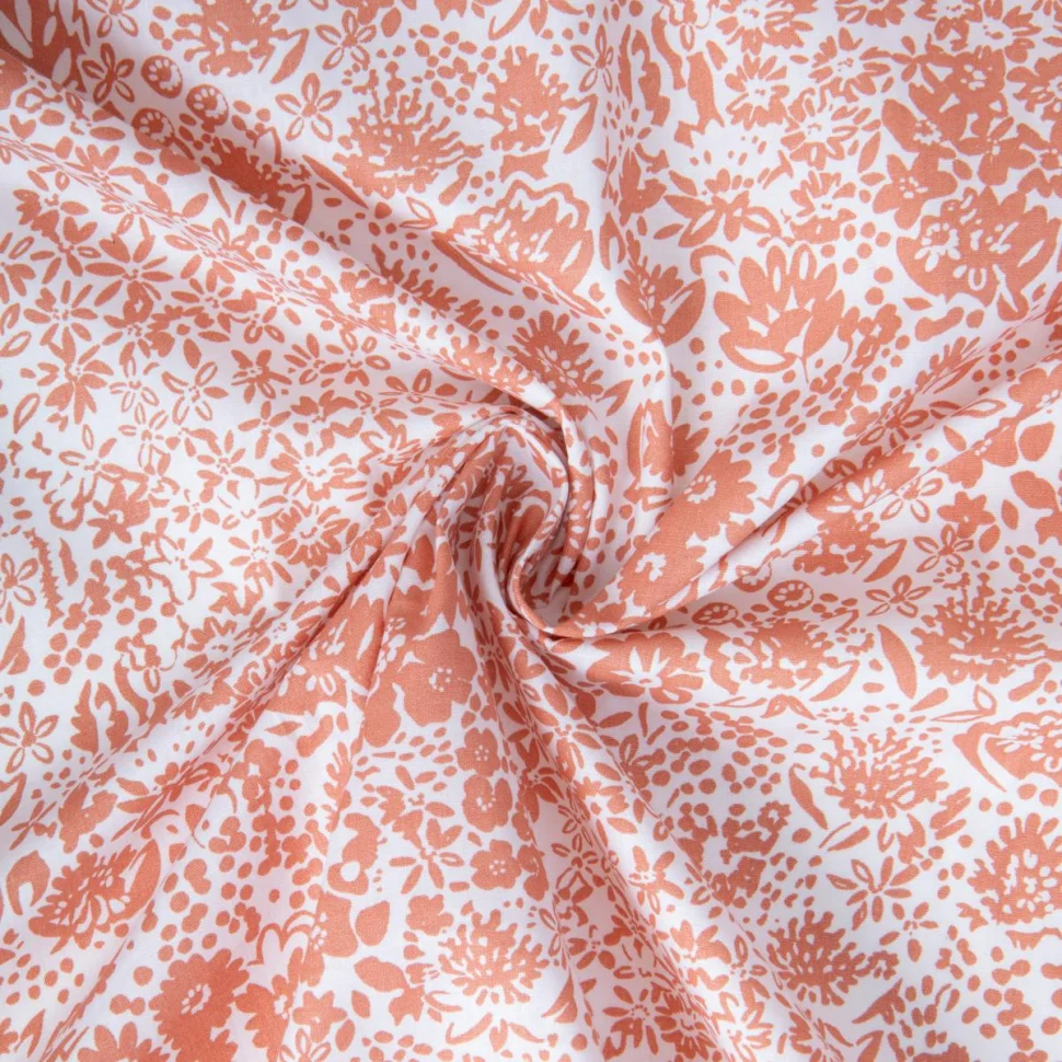 Tissu Coton imprimé Sharma correze fleuris Terracotta sur fond Blanc