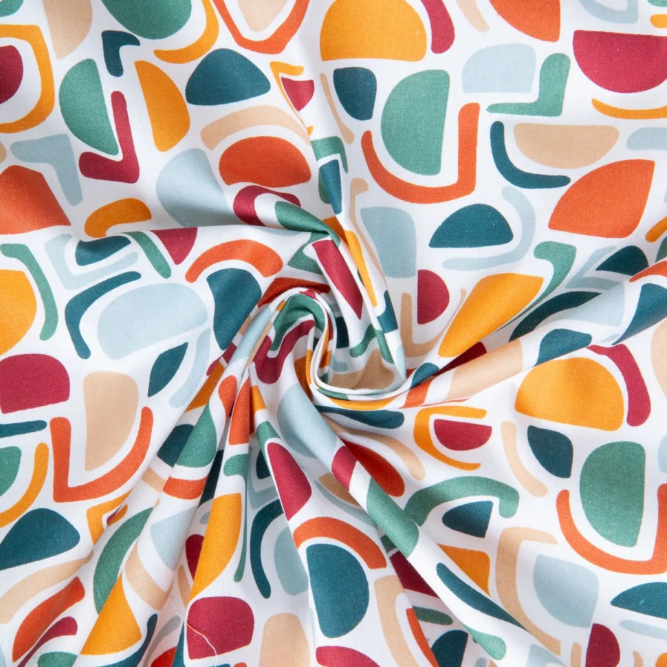 Tissu Coton imprimé Mathis correze formes Multicolore sur fond Blanc