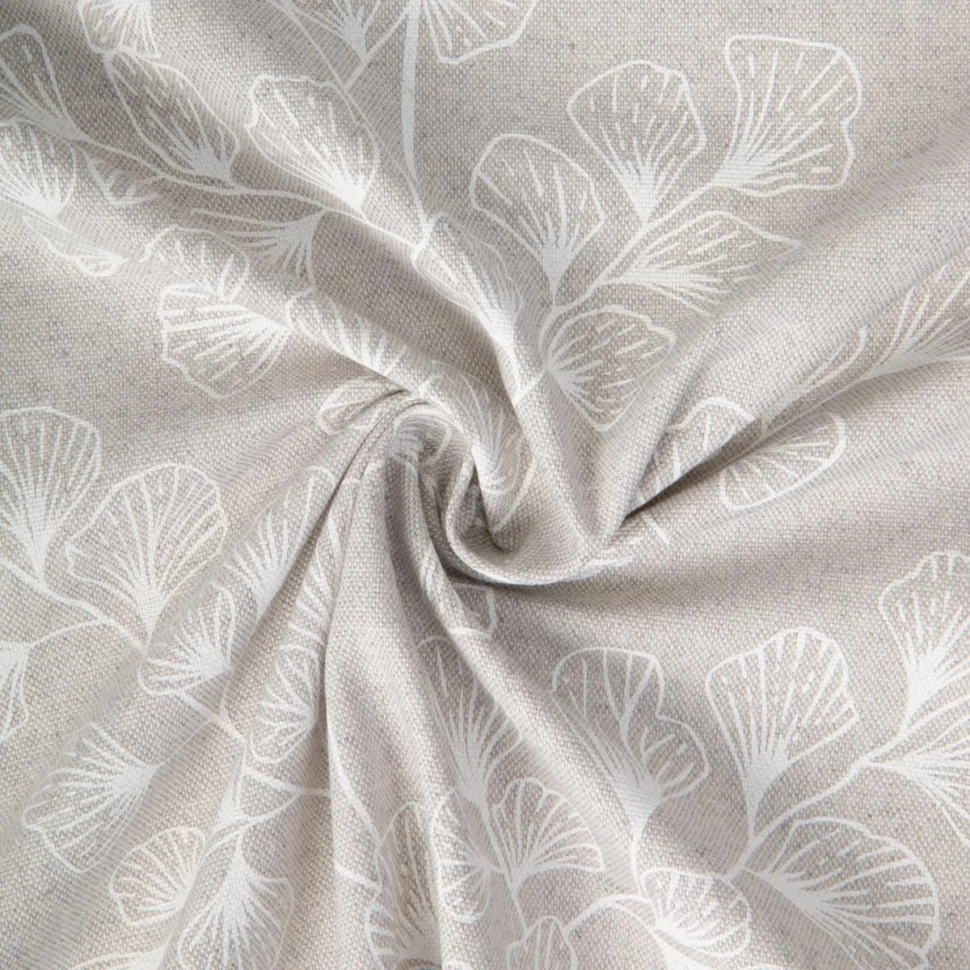 Tissu Toile de Coton Savoie feuillette Blanc sur fond Gris