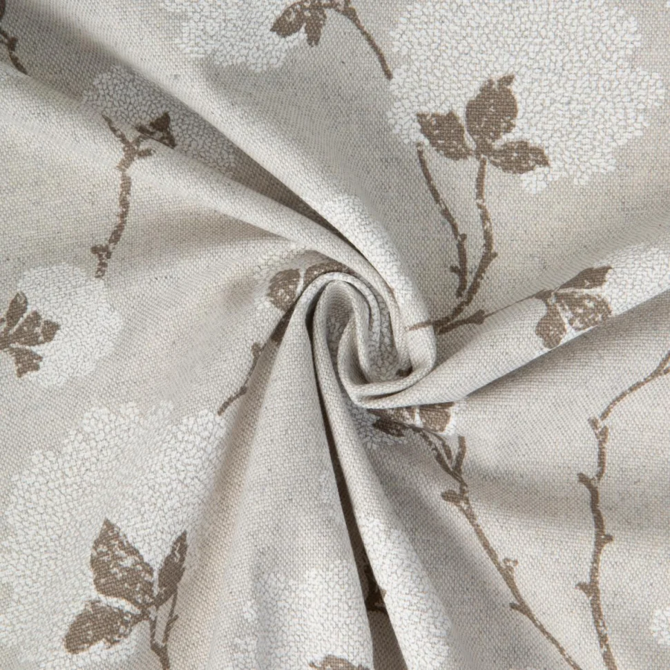 Tissu Toile de Coton Savoie fleurs de coton Blanc sur fond Gris