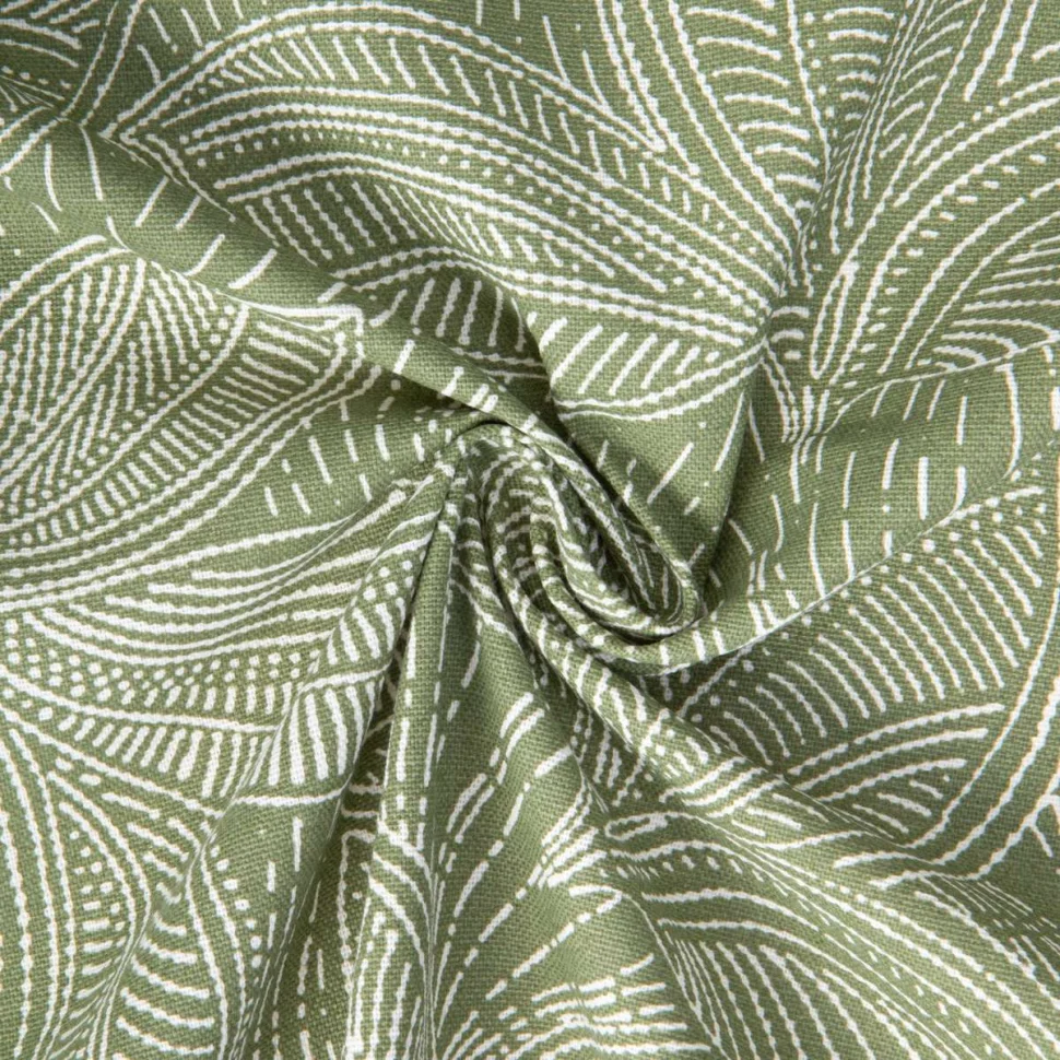 Tissu Toile de Coton Haute Savoie grandes feuilles Blanc sur fond Vert sauge