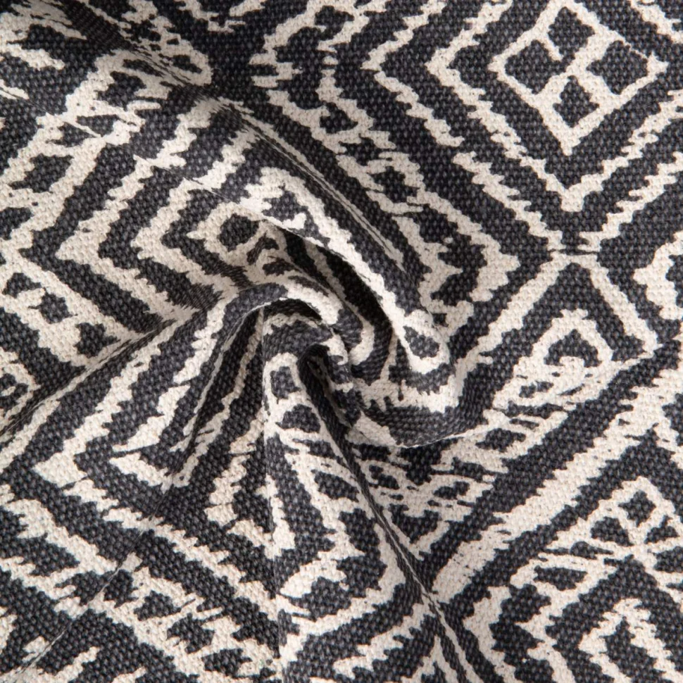 Tissu Toile ameublement Monaco motifs Kilim sur fond Gris anthracite profond