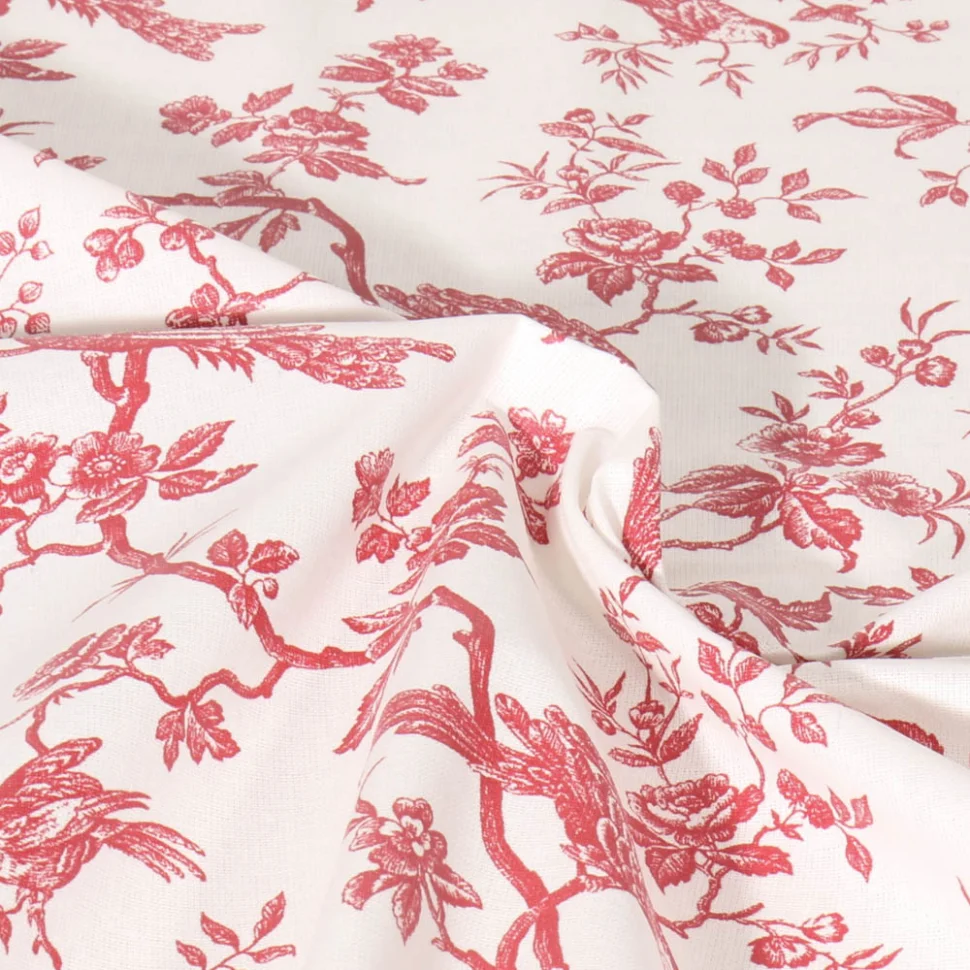Tissu cretonne de coton Toile des jardins Fleuris sur fond Ecru