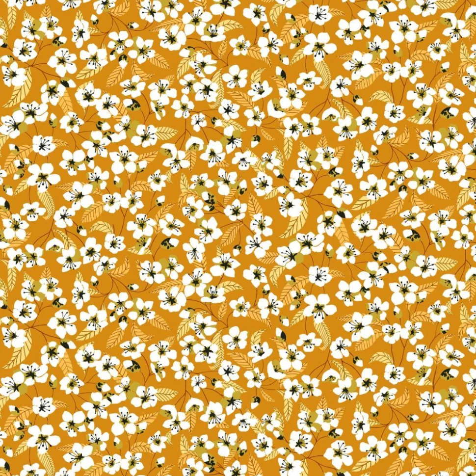 Coupon Tissu Coton imprimé Arty Miyu sur fond Jaune