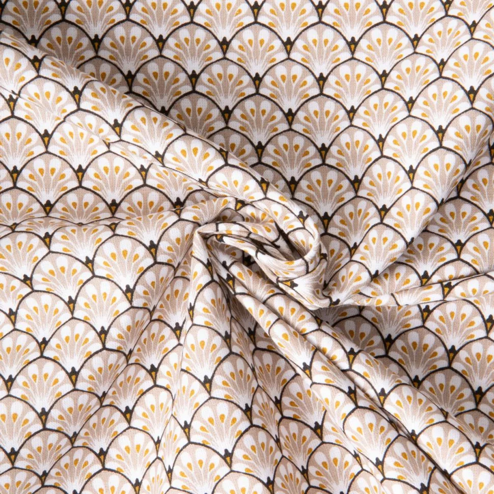 Tissu Coton imprimé Arty éventails Gaudi sur fond Beige