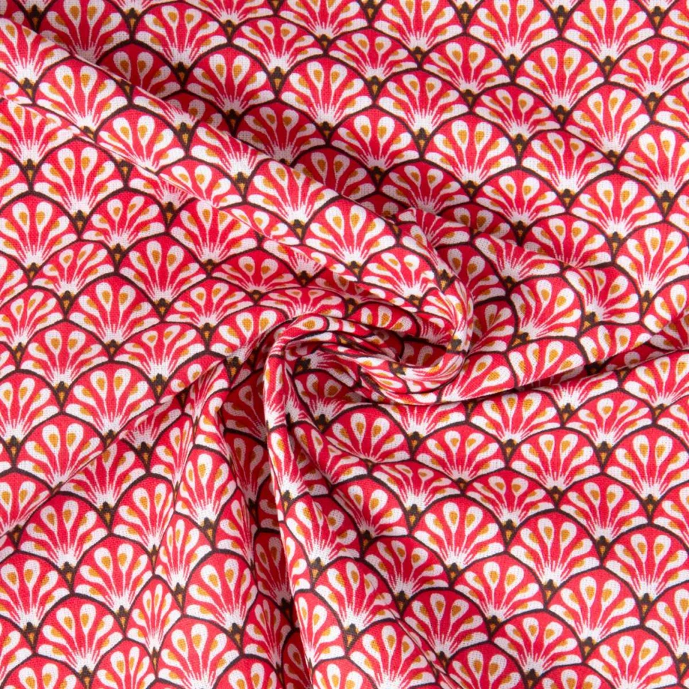 Tissu Coton imprimé éventails Arty Gaudi sur fond Rouge