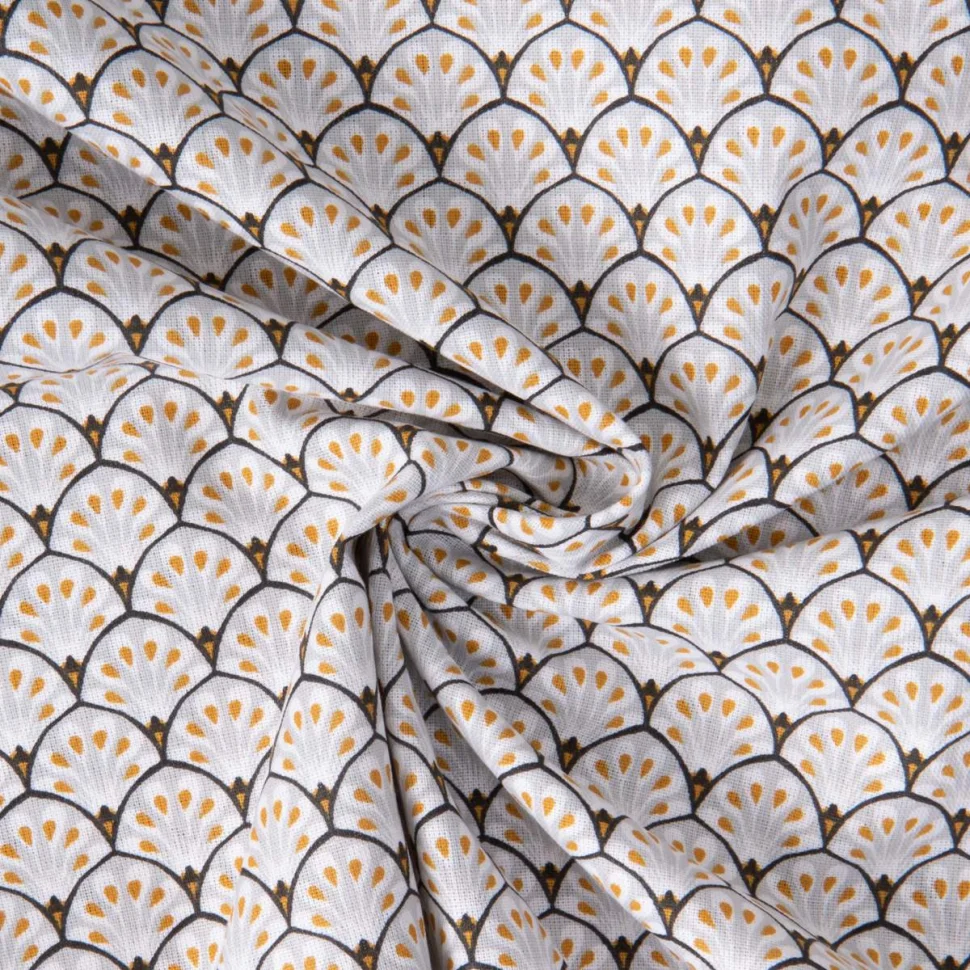 Tissu Coton imprimé éventails Arty Gaudi sur fond Gris