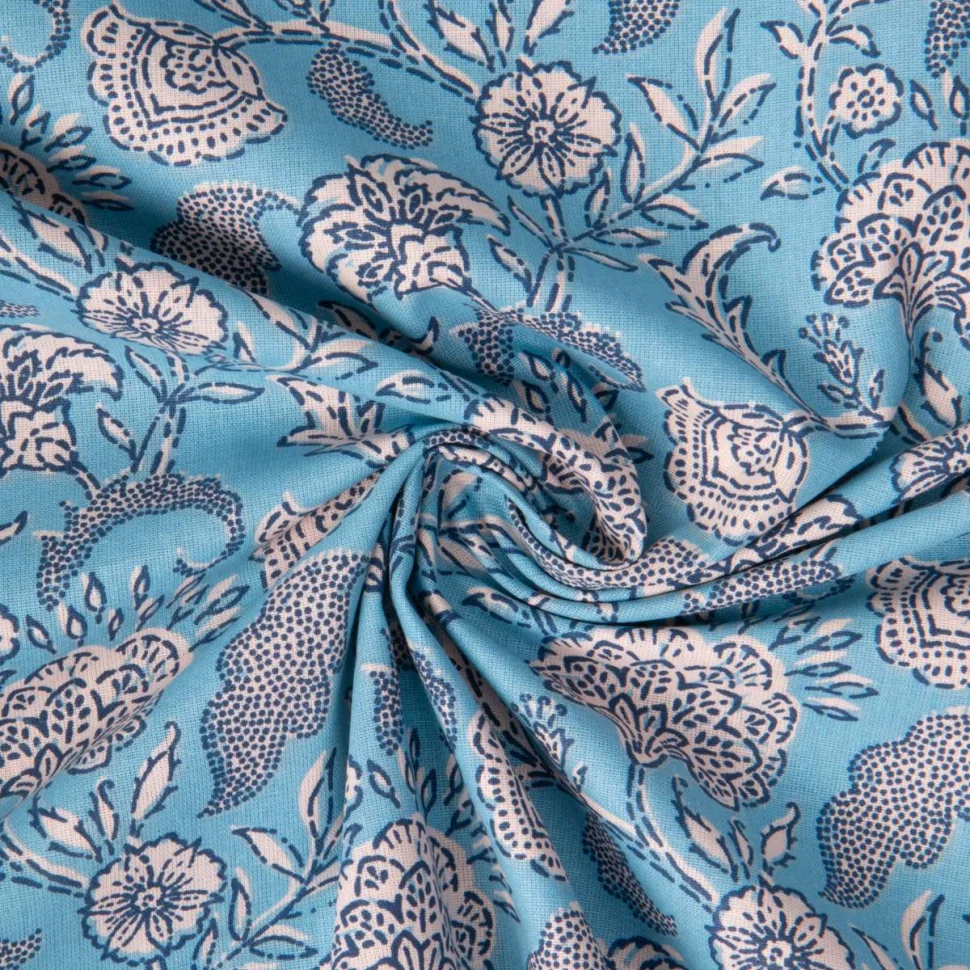 Tissu Coton imprimé Arty Agra fleuris sur fond Bleu