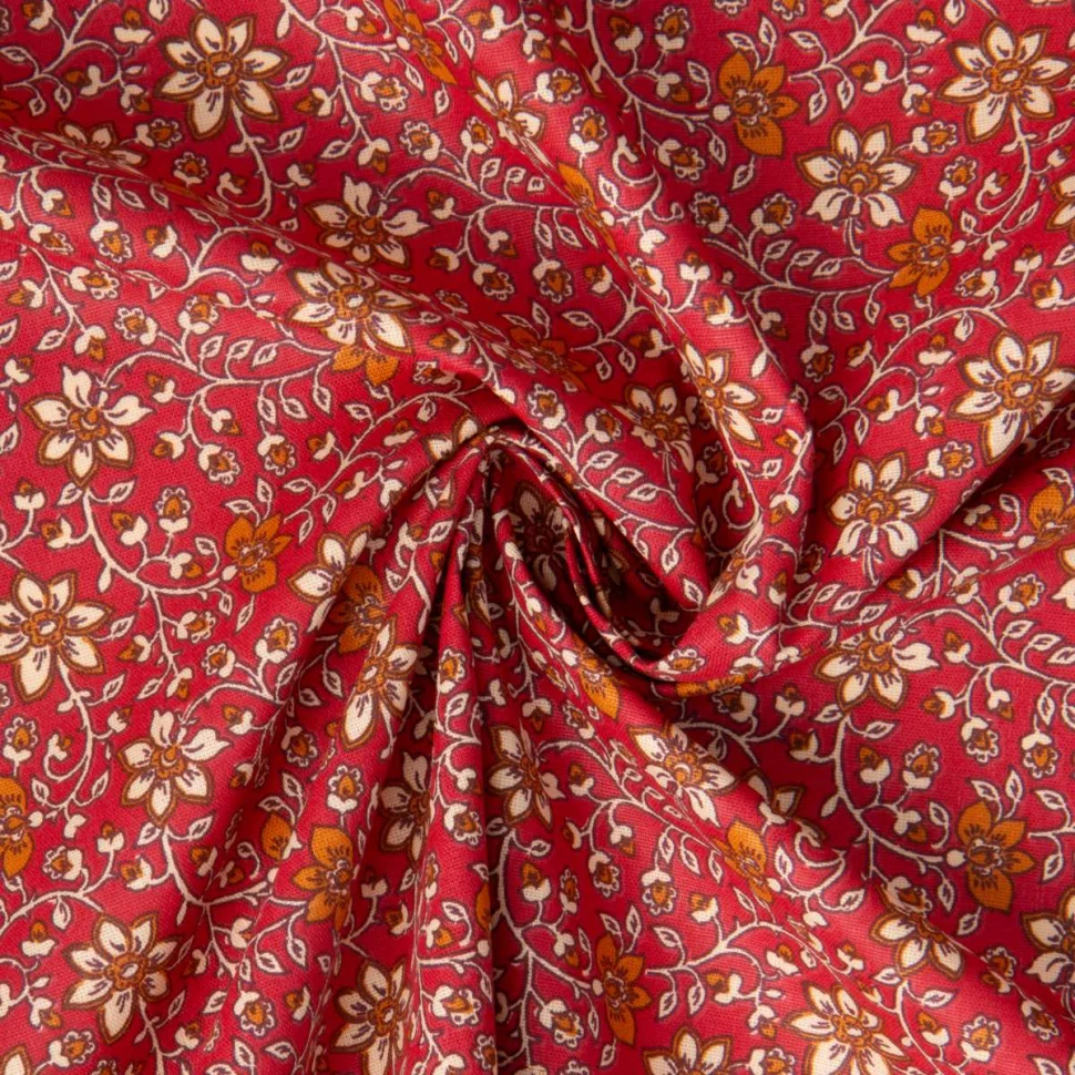 Tissu Coton imprimé Arty Goa fleuris sur fond Terracotta