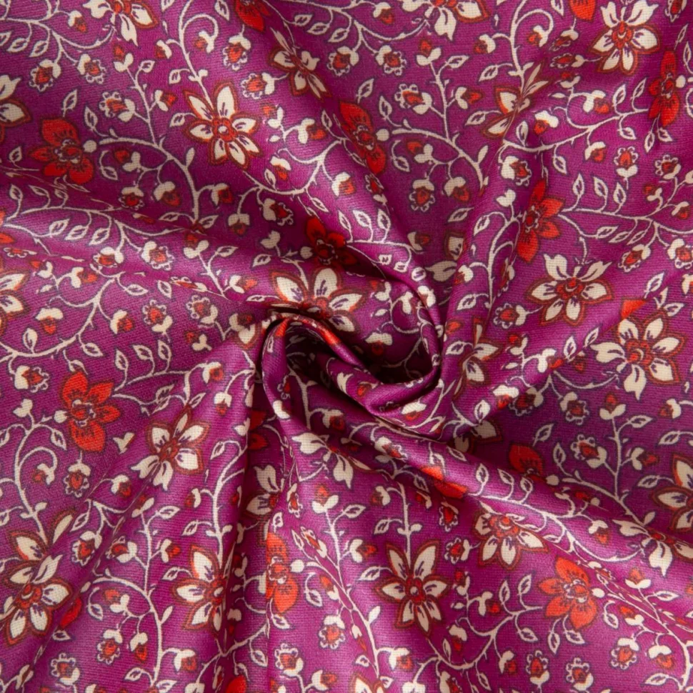 Tissu Coton enduit Goa fleuris sur fond Violine