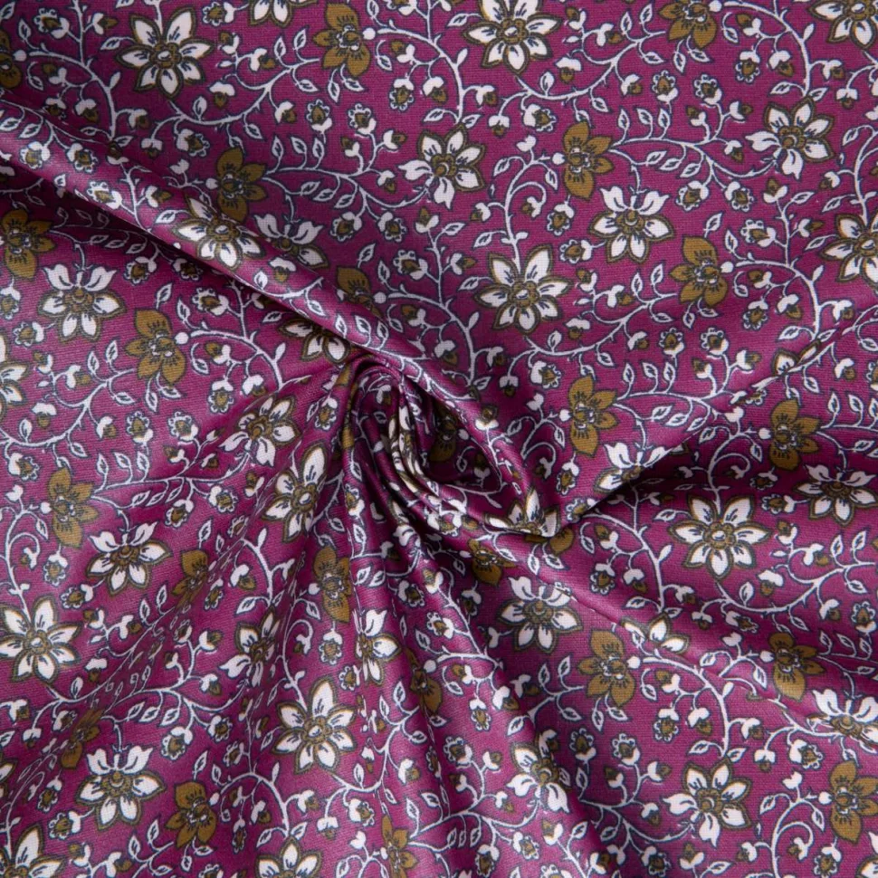 Tissu Coton enduit Goa fleuris sur fond Violet