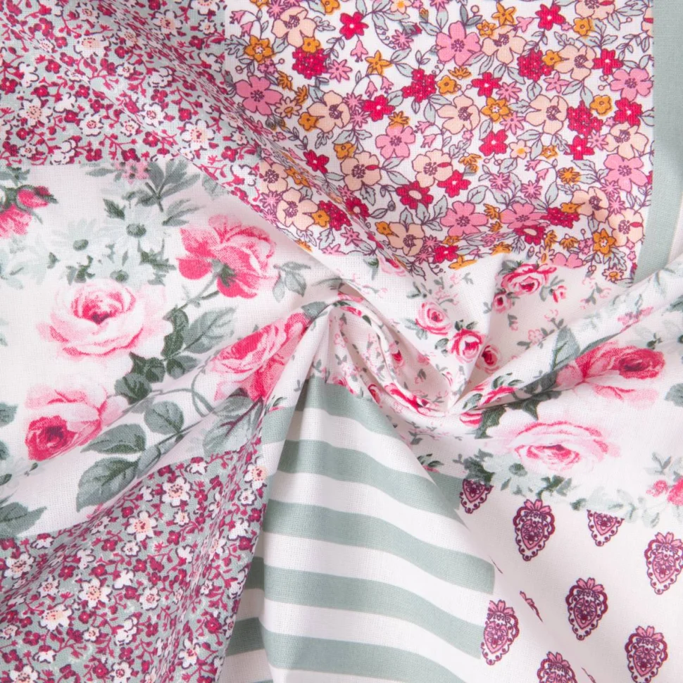 Tissu Coton imprimé Arty Fleurville rose sur fond Blanc