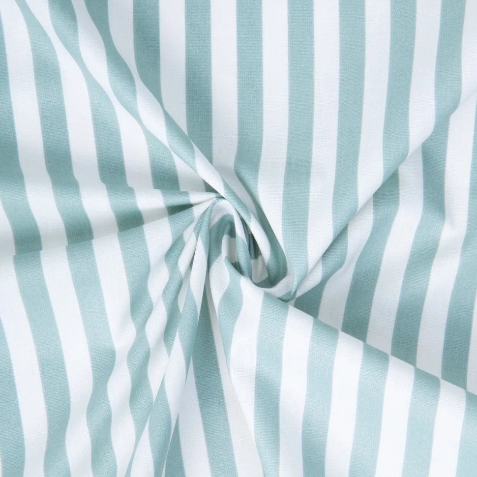 Tissu Coton enduit Camille rayures Bleu glacier sur fond Blanc