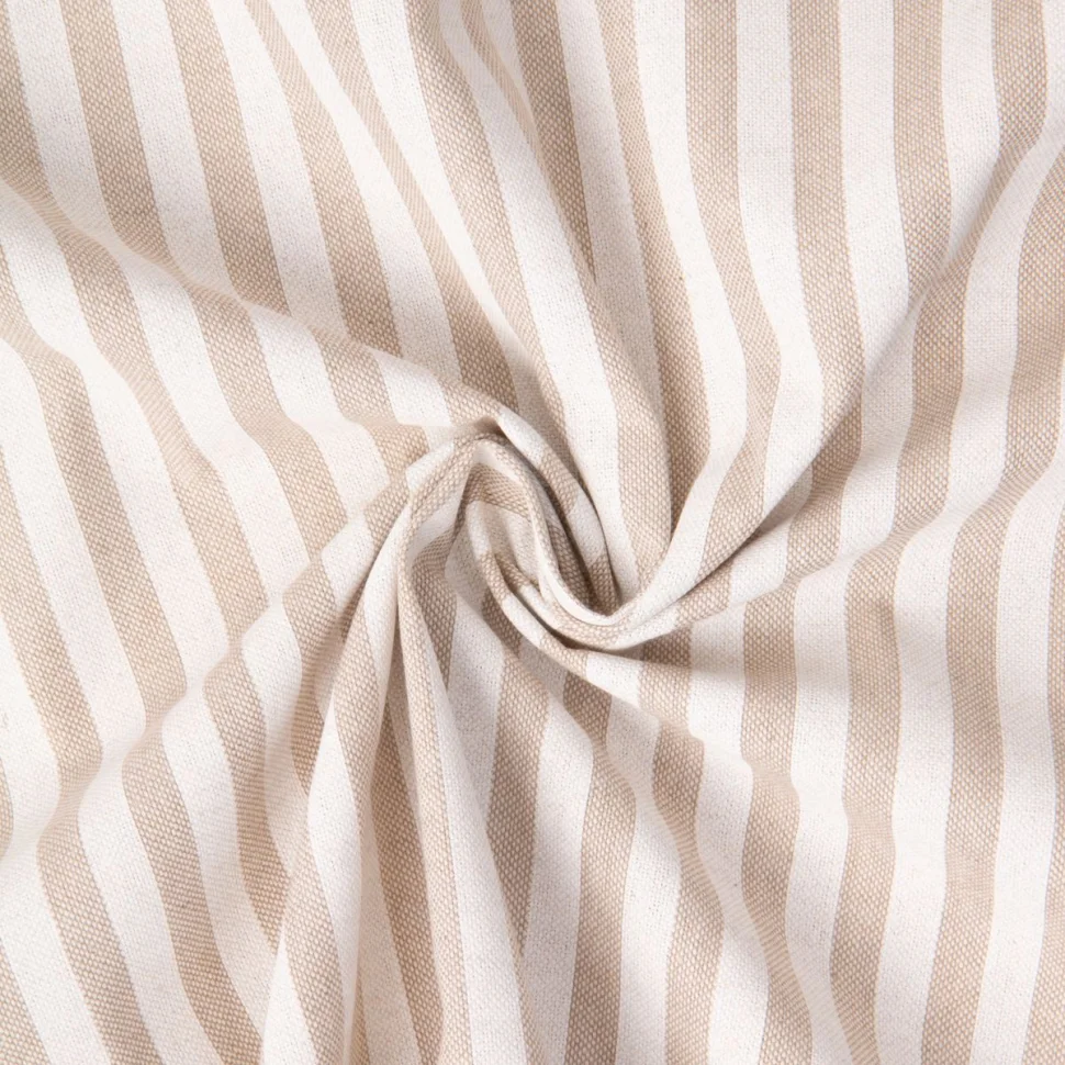 Tissu Toile Polycoton aspect Lin Rayé blanc sur fond Naturel