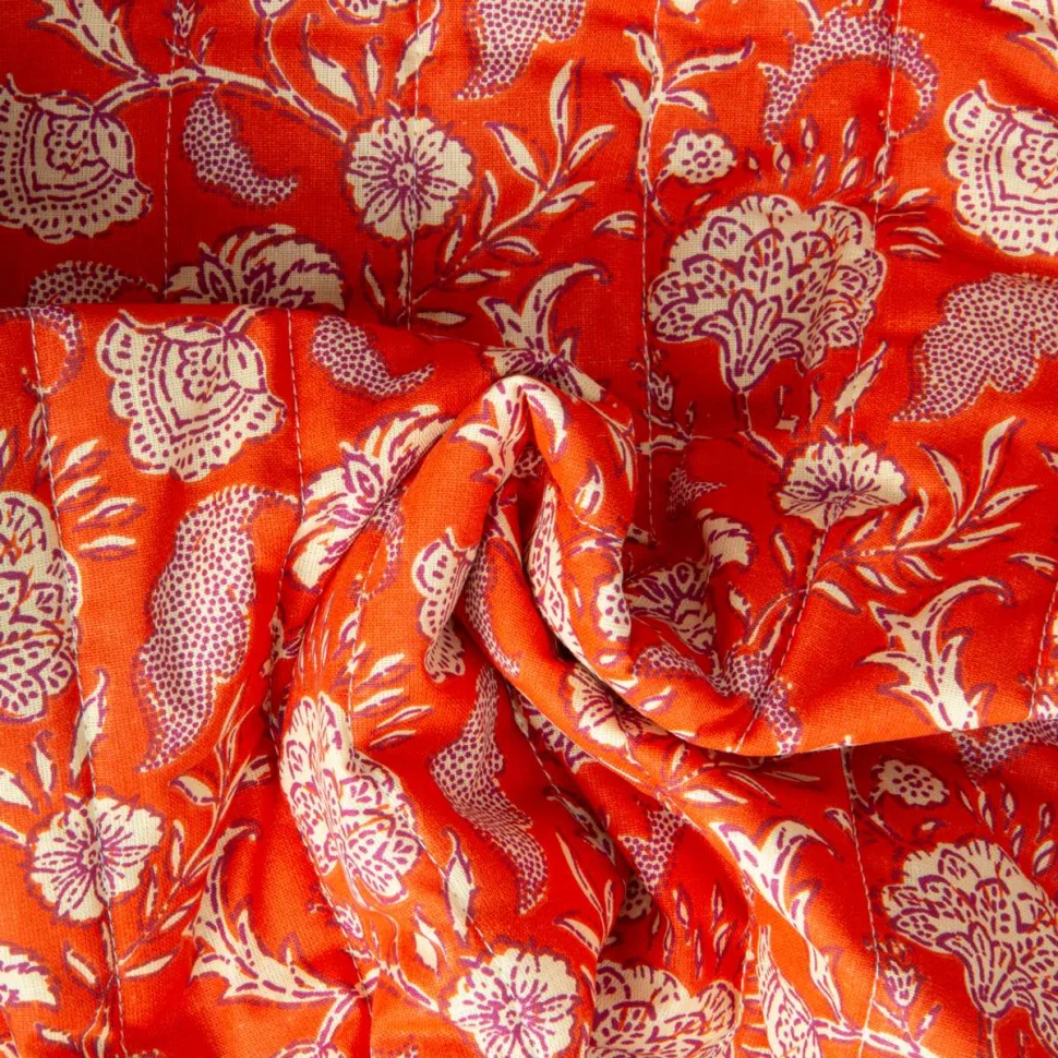 Tissu Coton Matelassé réversible Karikal fleuris sur fond Orange