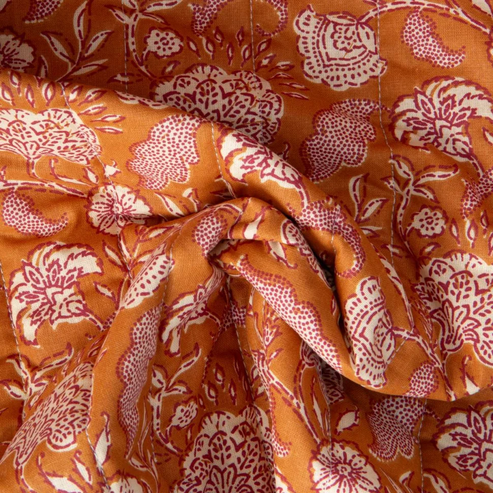 Tissu Coton Matelassé réversible Karikal fleuris sur fond Terracotta