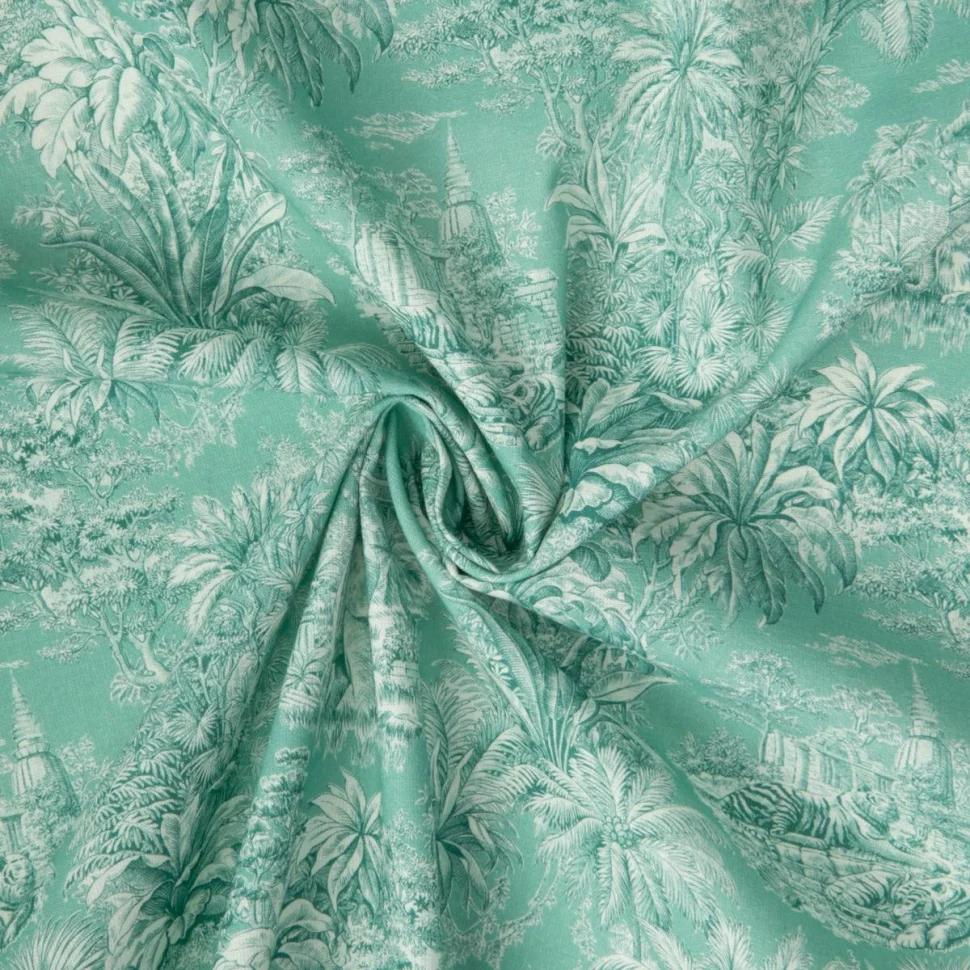 Tissu Coton imprimé digital Mini Maharani sur fond Vert menthe