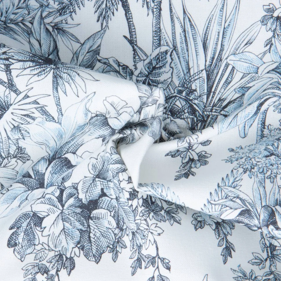 Tissu Velours ras d'ameublement imprimé Samarcande Bleu gris sur fond Ecru