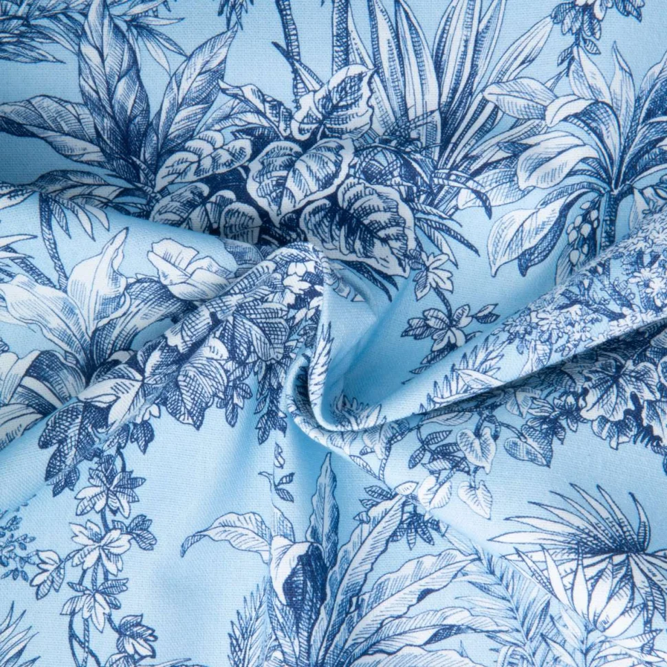 Tissu Velours ras d'ameublement imprimé Samarcande Bleu sur fond Bleu ciel