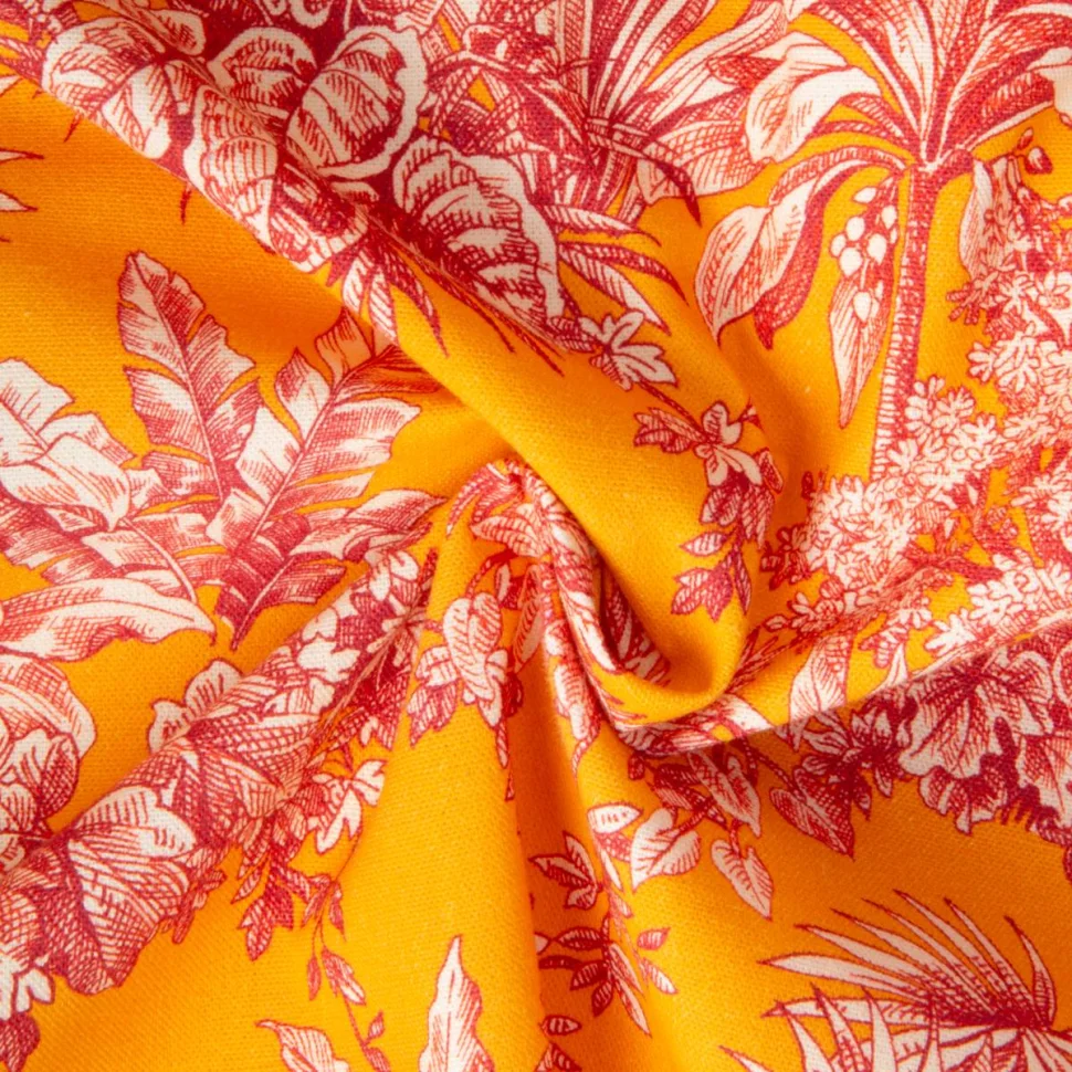 Tissu Velours ras d'ameublement imprimé Samarcande Rouge sur fond Jaune safran