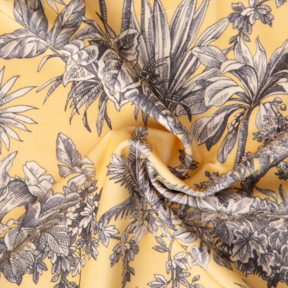 Tissu Velours ras d'ameublement imprimé Samarcande Gris sur fond Jaune