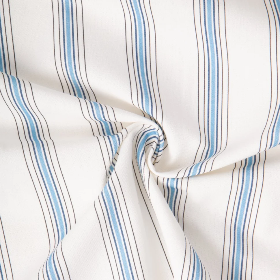 Tissu Toile de Coton Rayures Bleu ciel sur fond Ecru