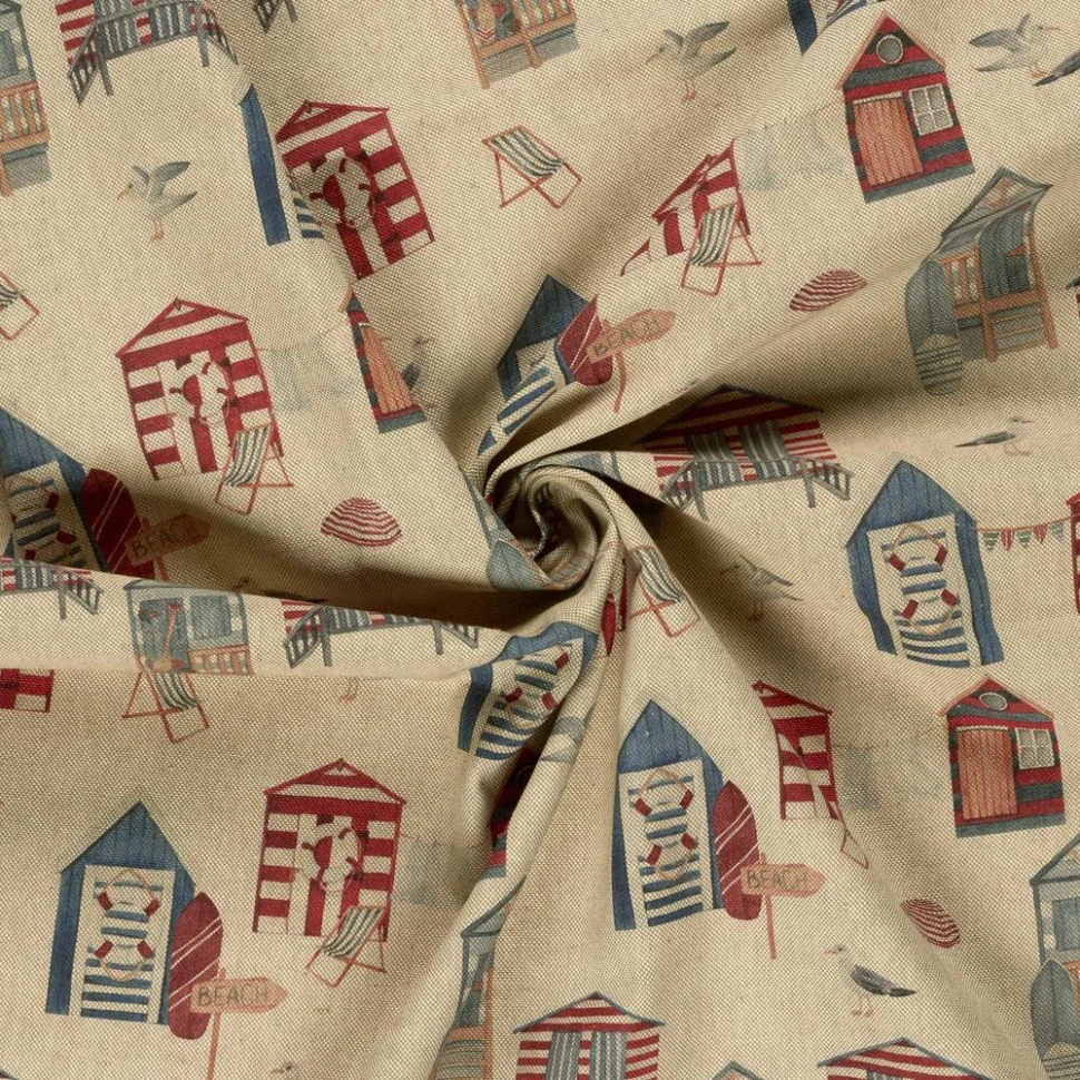 Tissu Toile de Coton recyclé digital aspect Lin Deauville plage sur fond Naturel