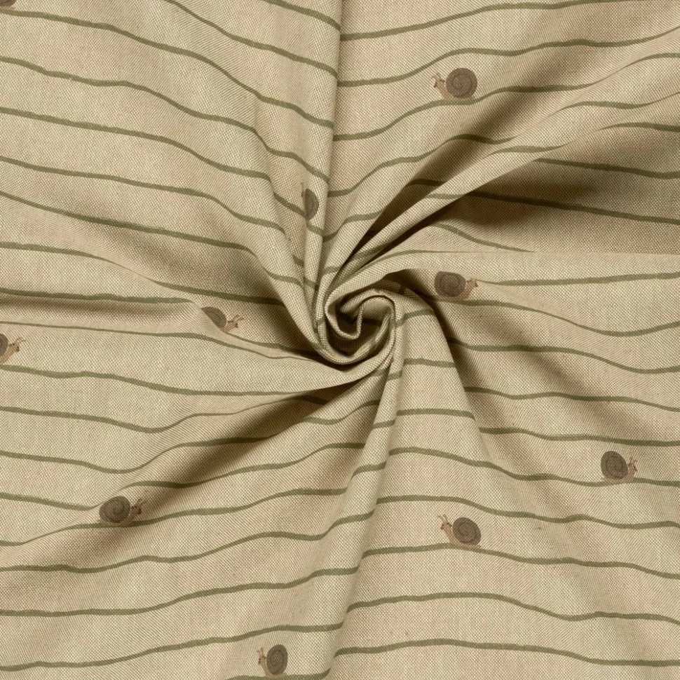 Tissu Toile de Coton recyclé aspect Lin digital Léo petits escargots sur fond Naturel