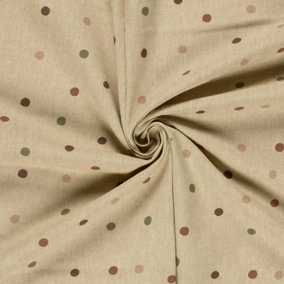 Tissu Toile de Coton recyclé aspect Lin digital Albert pois Multicolore sur fond Naturel