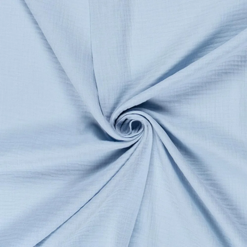 Tissu Double gaze de Coton uni  Bleu layette