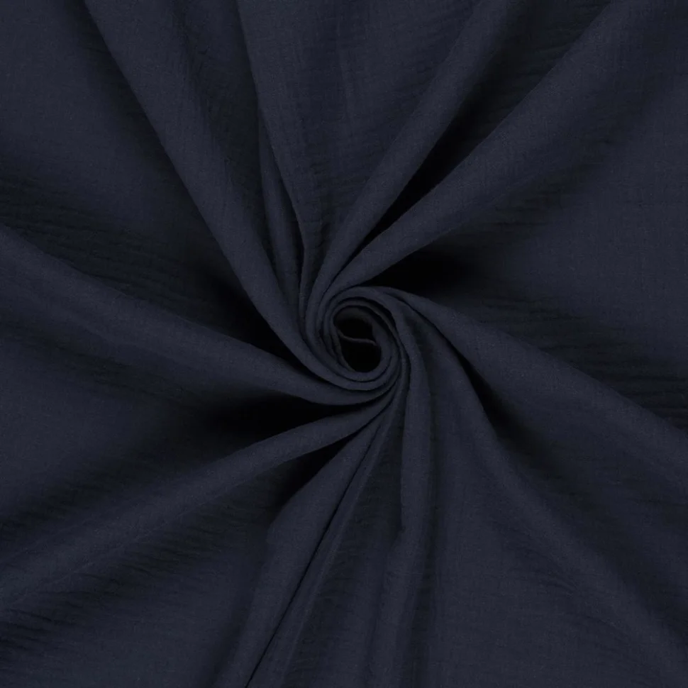 Tissu double gaze uni  Bleu marine