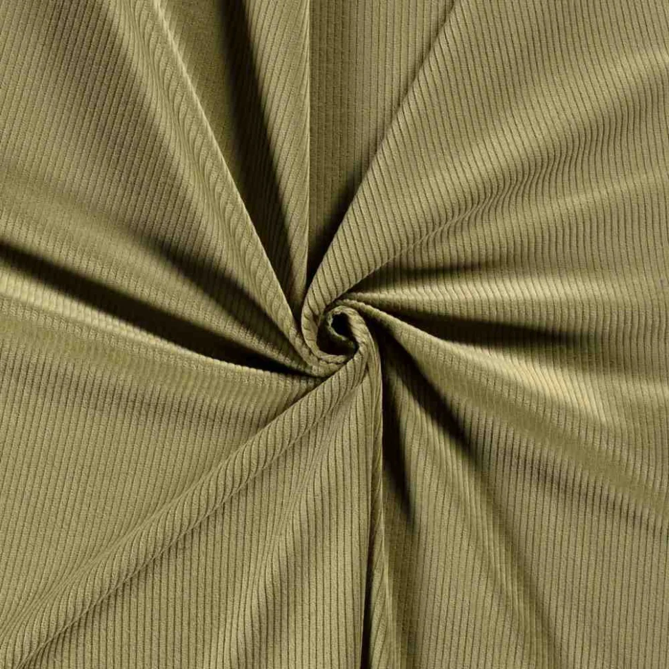 Tissu Velours Côtelé  Ribelle uni Vert kaki