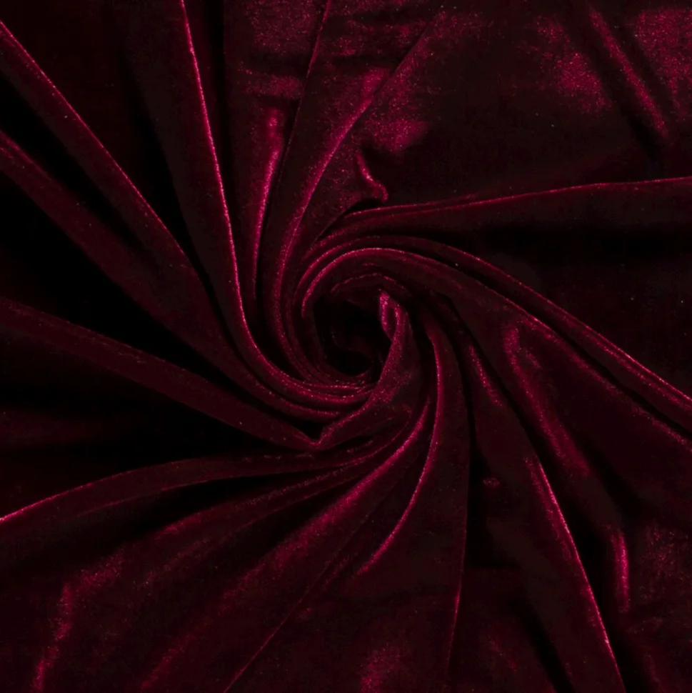 Tissu Velours Jersey uni Bordeaux foncé