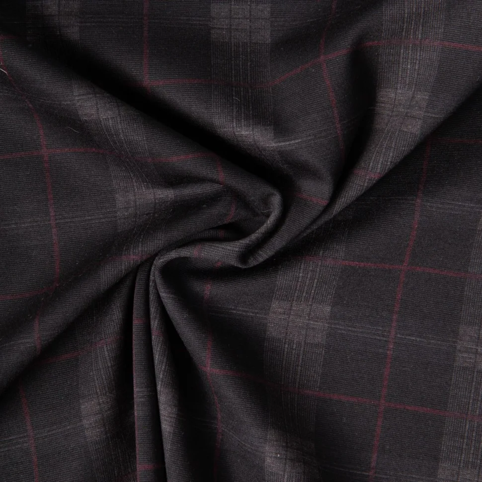 Tissu Bengaline carreaux sur fond Gris anthracite