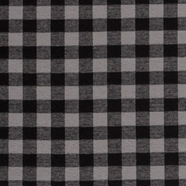 Tissu Maille Jersey toucher flanelle Carreaux sur fond Gris
