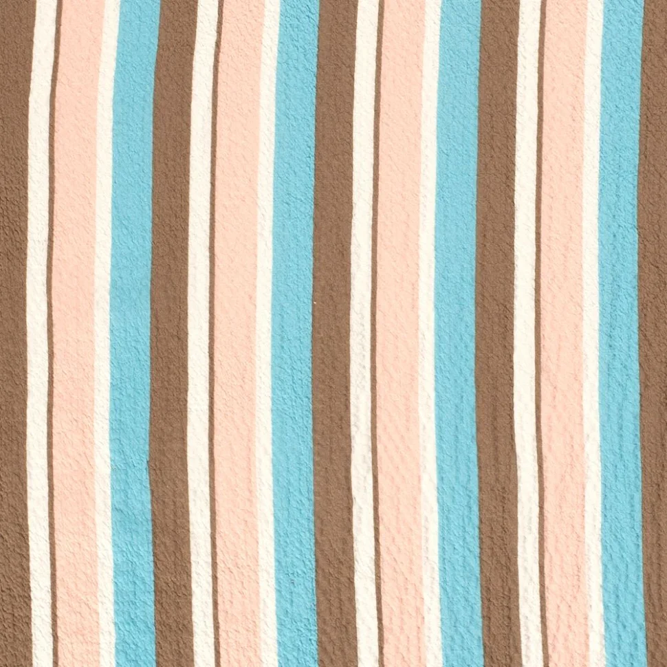 Tissu Viscose gaufré Rayé bleu et taupe sur fond Blanc