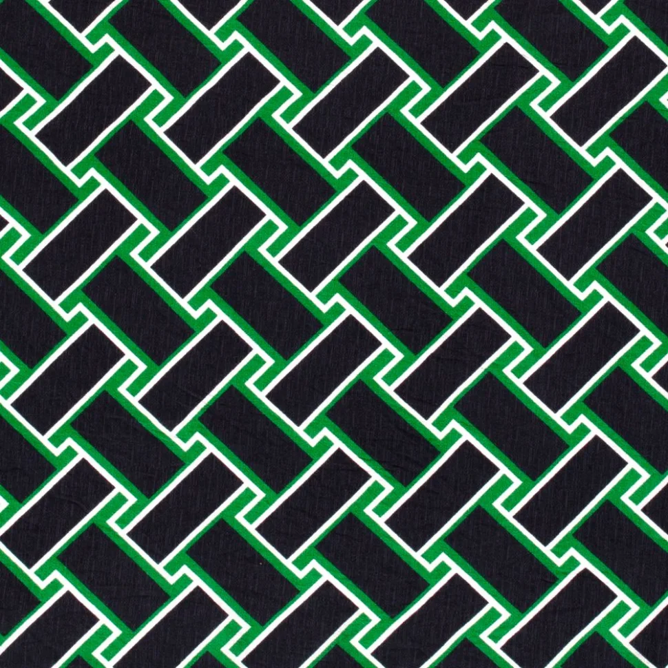 Tissu Crêpe Georgette de Viscose motifs abstraits vert et noir sur fond Blanc