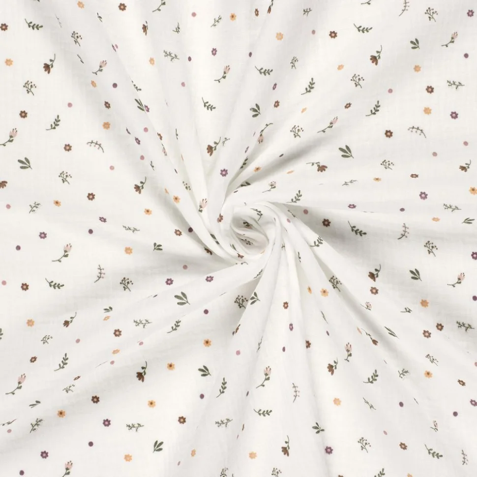 Tissu Double gaze de Coton LittleBird Fleuris sur fond Ecru