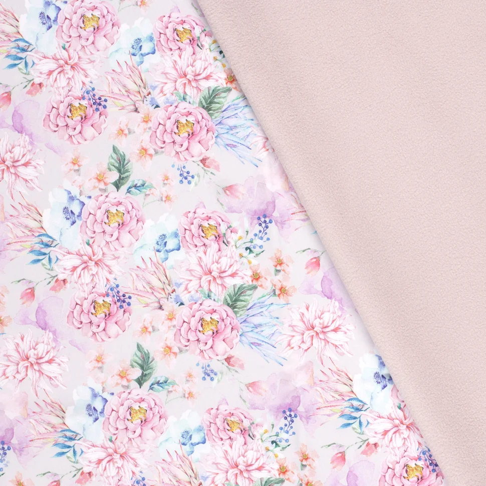 Tissu Softshell Digital Bouquet sur fond Rose bébé