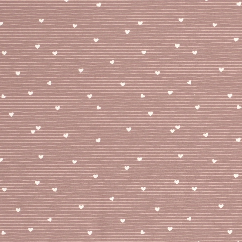Coupon Tissu Jersey Coton rayé LittleBird Petits coeurs sur fond Vieux rose - Coupon de 160 cm