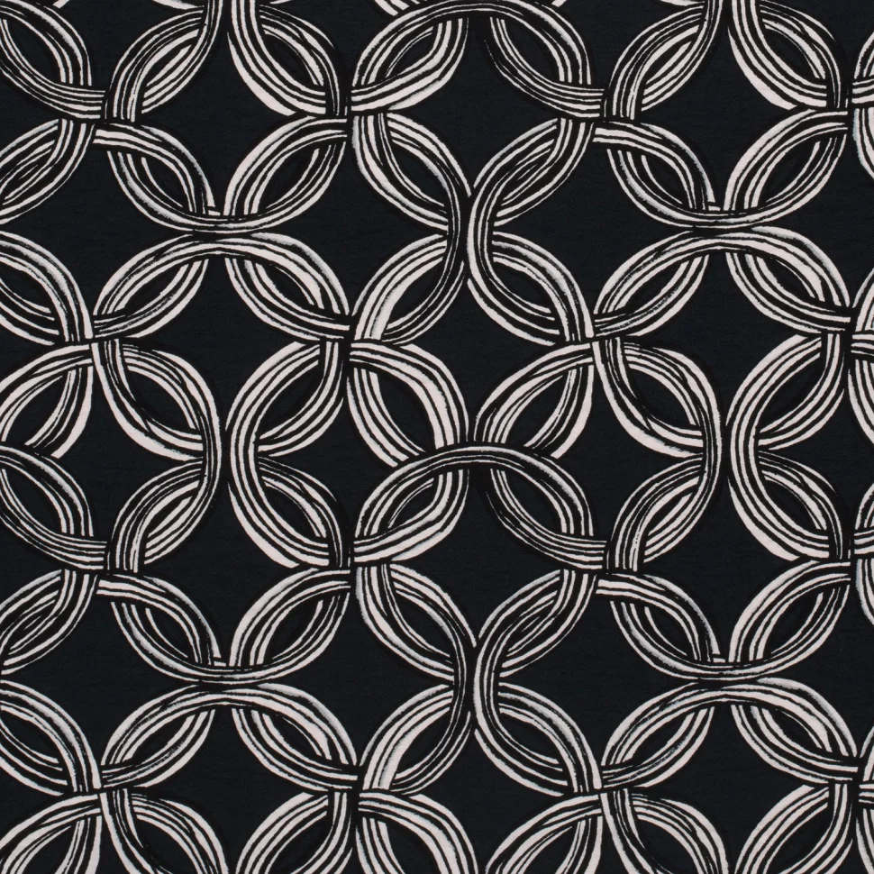 Tissu Crêpe de Viscose Circles abstraits sur fond Bleu marine