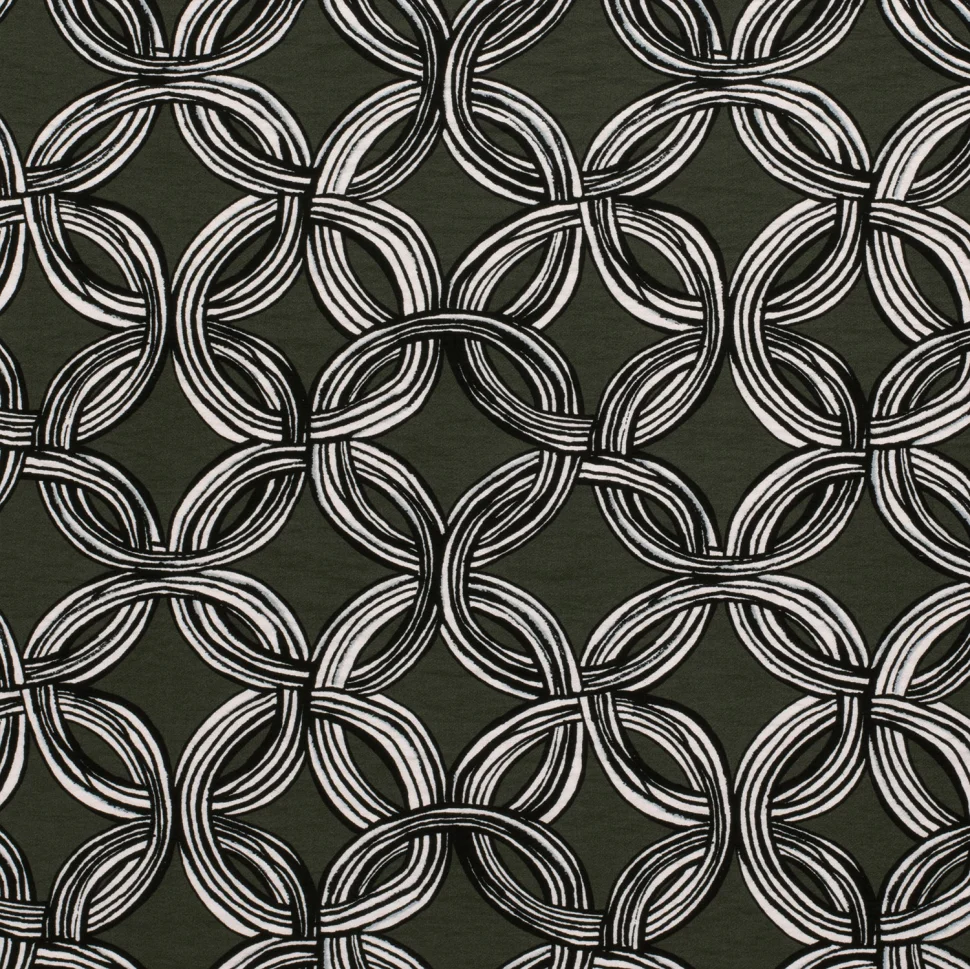 Tissu Crêpe de Viscose Circles abstraits sur fond Vert foncé