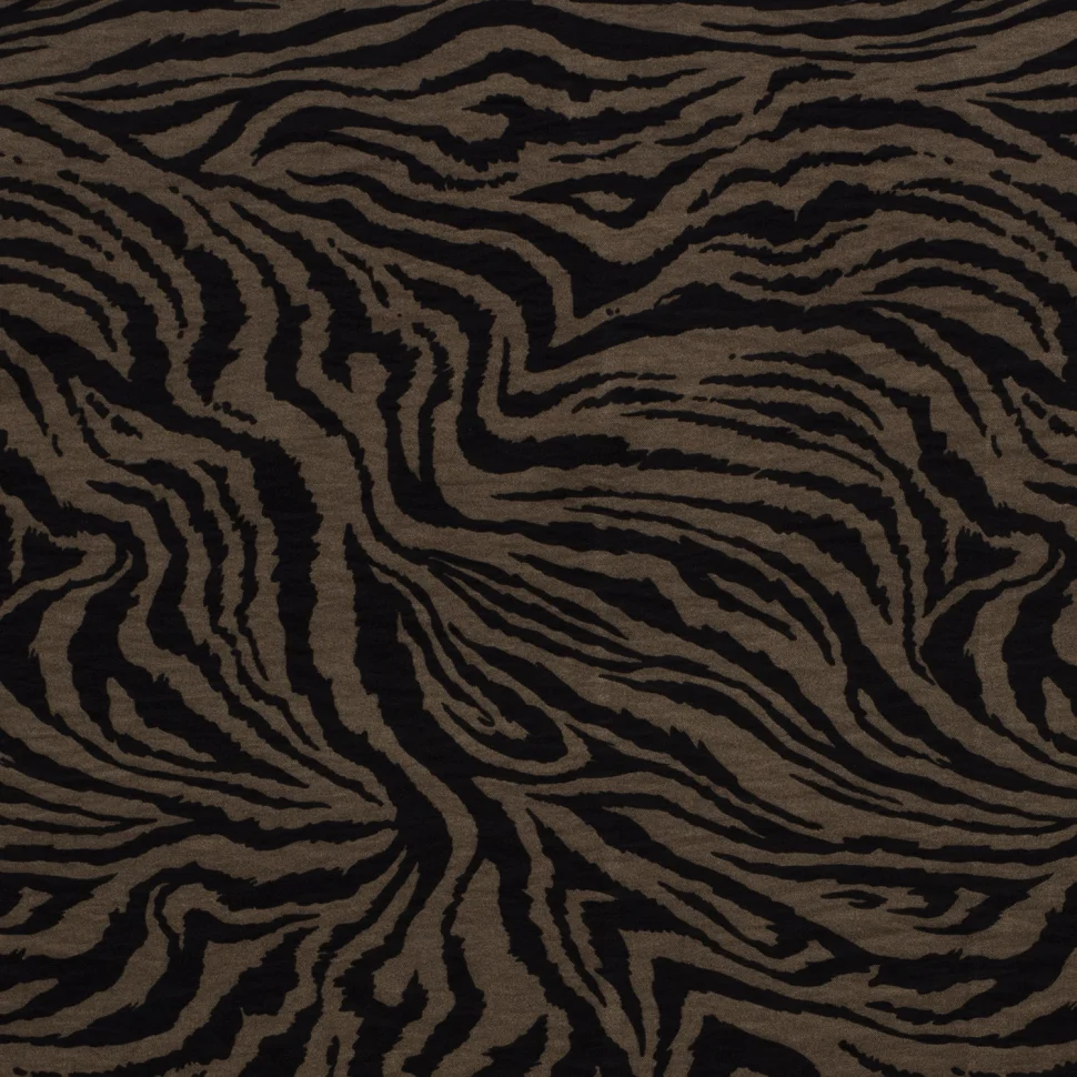 Coupon Tissu Viscose Twill nylon Zébré taupe sur fond Noir - Coupon de 20 cm
