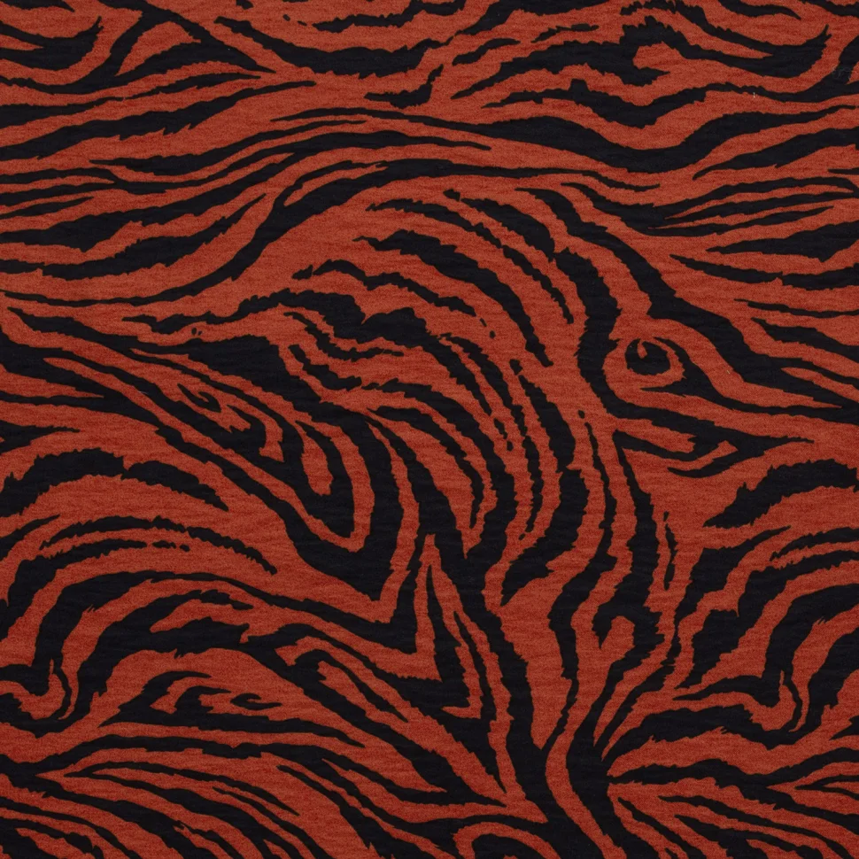 Tissu Viscose Twill nylon Zébré rouge sur fond Noir