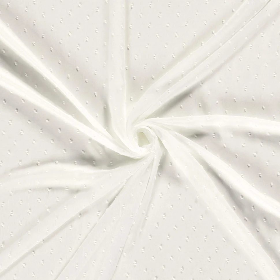 Tissu Mousseline Plumetis Rema sur fond Blanc