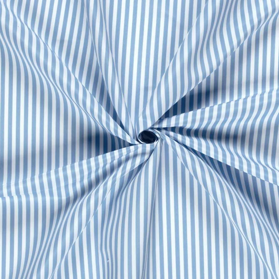 Tissu Short de bain déperlant recyclé Rayé Bleu ciel sur fond Blanc
