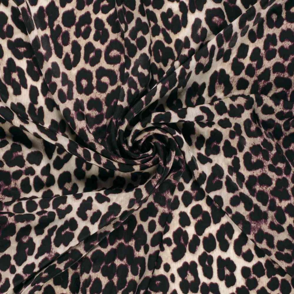 Tissu Satin Velvet Esmera léopard Noir sur fond Beige
