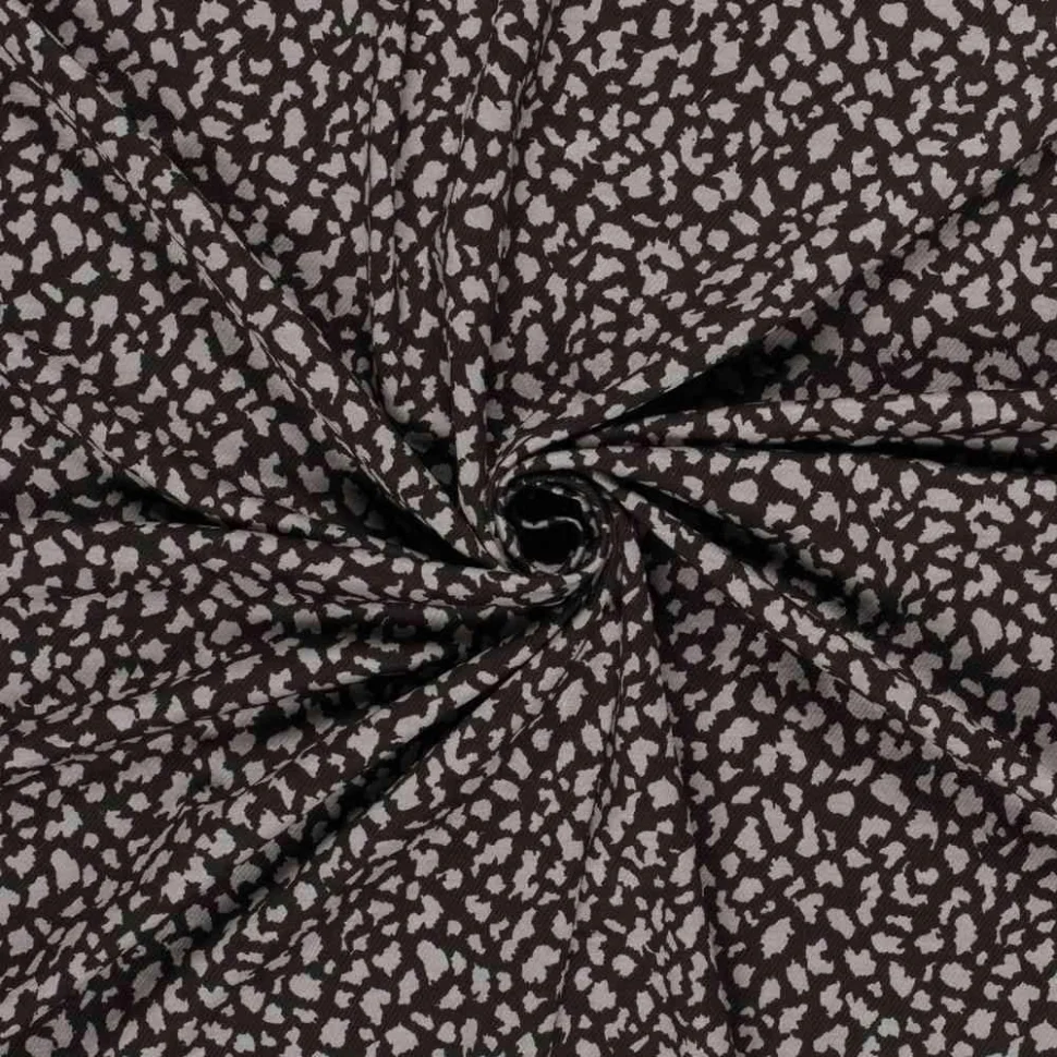 Tissu Crêpe de Viscose Séléné moucheté Gris ardoise sur fond Noir
