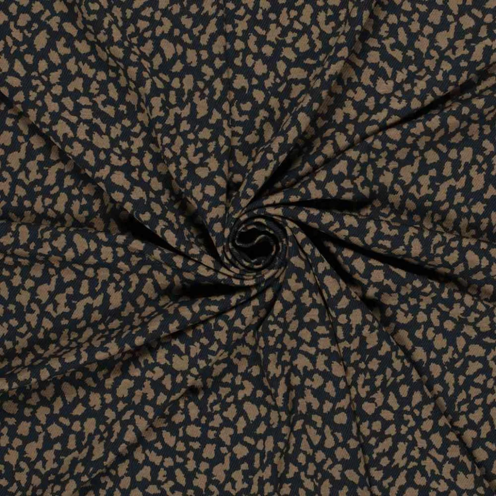 Tissu Crêpe de Viscose Séléné moucheté Camel sur fond Noir