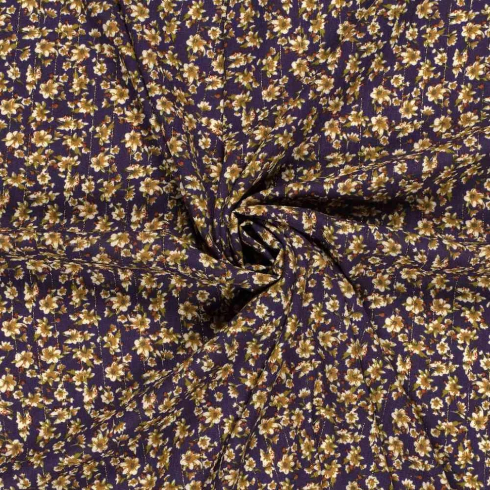 Tissu crêpe de viscose Lurex Sandi Fleuris sur fond Bleu marine
